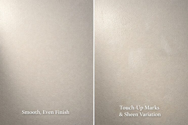 Comparison showing smooth paint finish versus visible touch-up marks